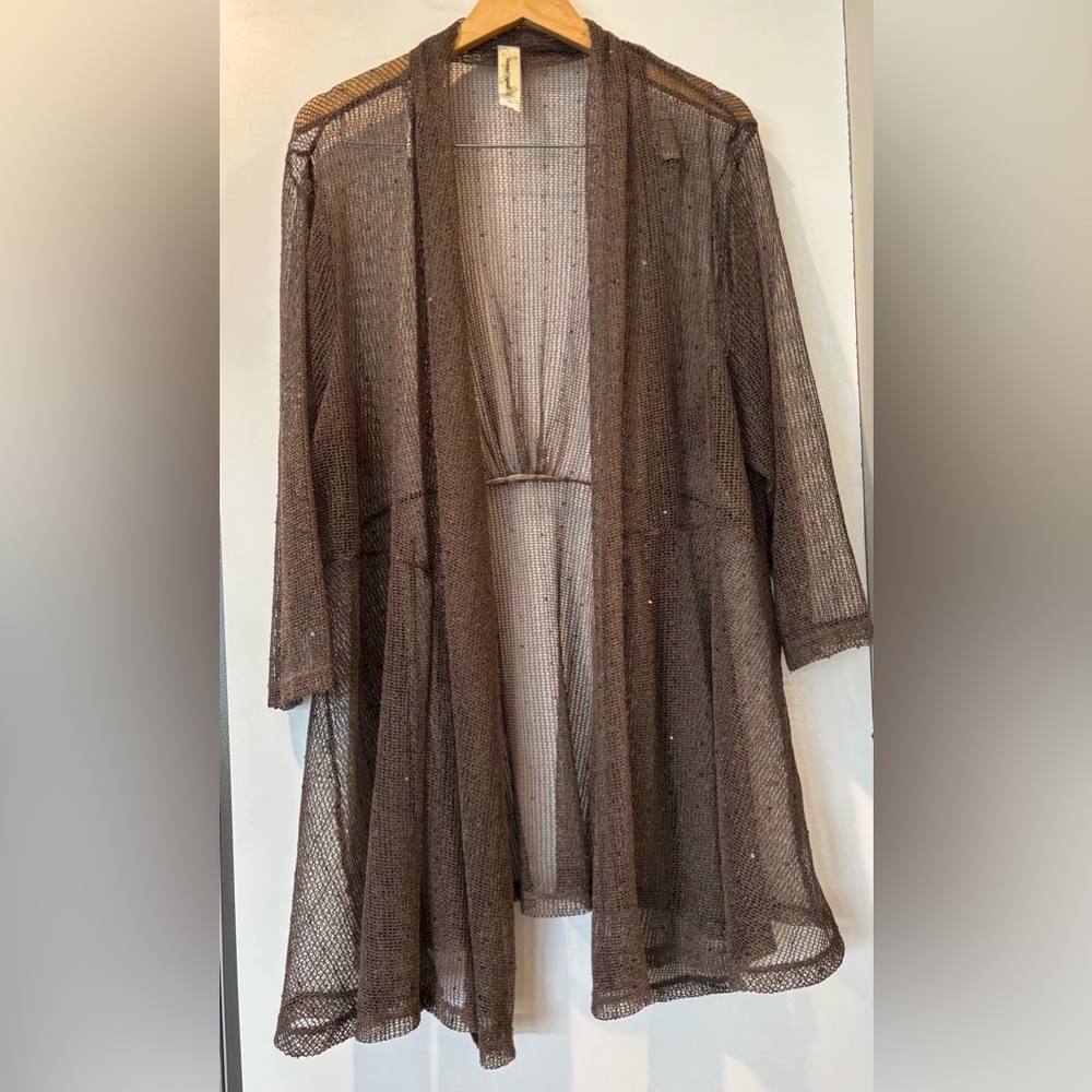 Decorated Originals sheer knit long cardigan with a beautiful shimmer size 3X